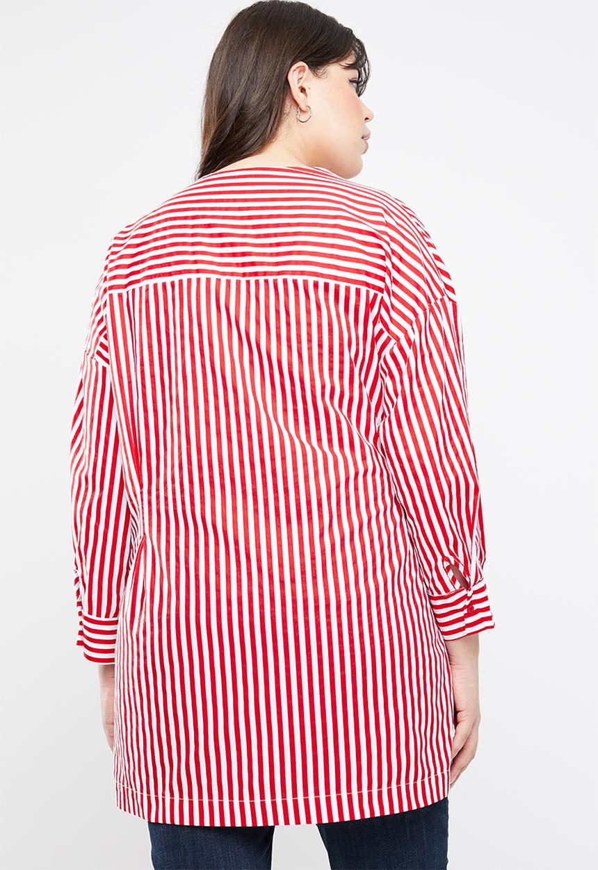 STYLE REPUBLIC PLUS - Wrap stripe blazer - red & white 