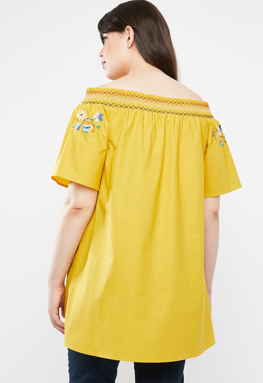 STYLE REPUBLIC PLUS - Boho embroidered bardot top - yellow