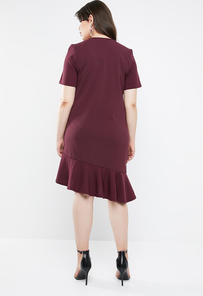 STYLE REPUBLIC PLUS - Asymmetrical shift dress - burgundy