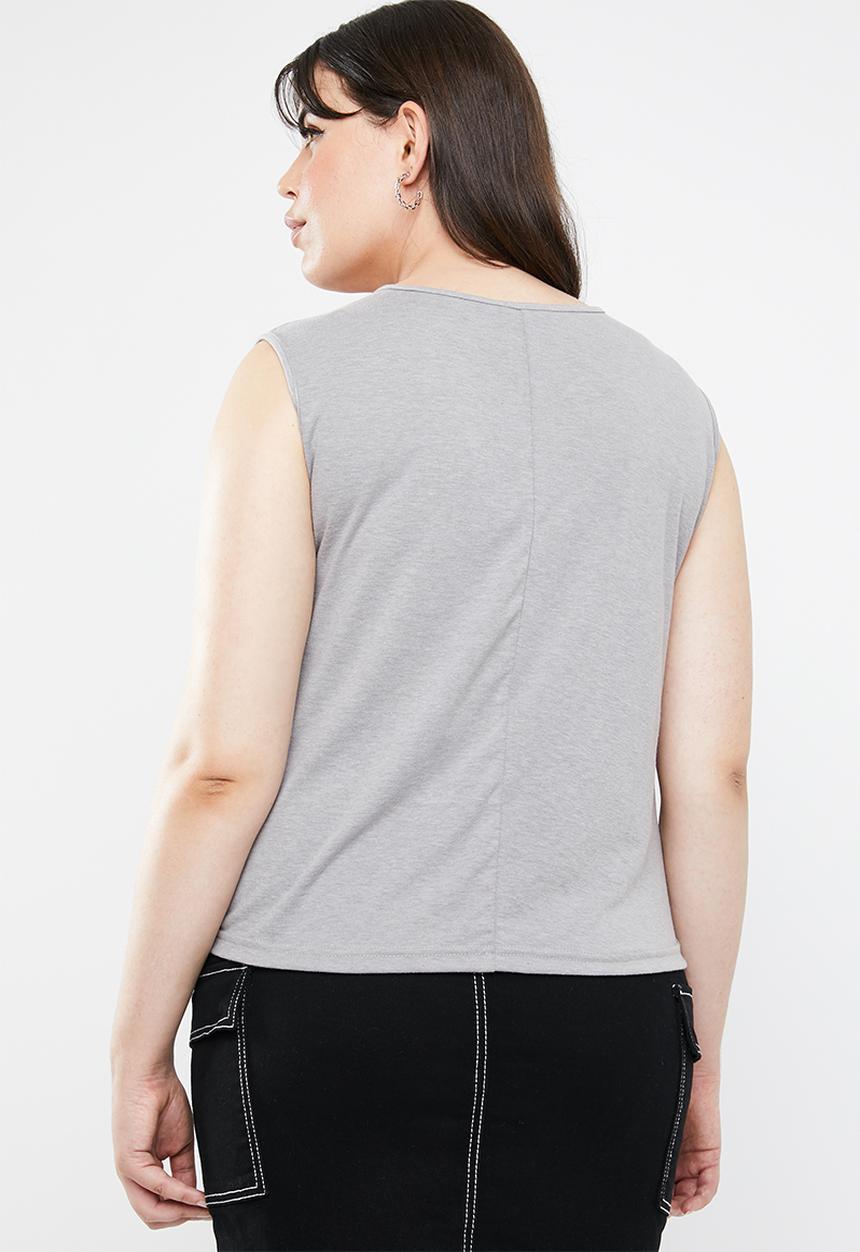 STYLE REPUBLIC PLUS - Curved hem tank top - grey 