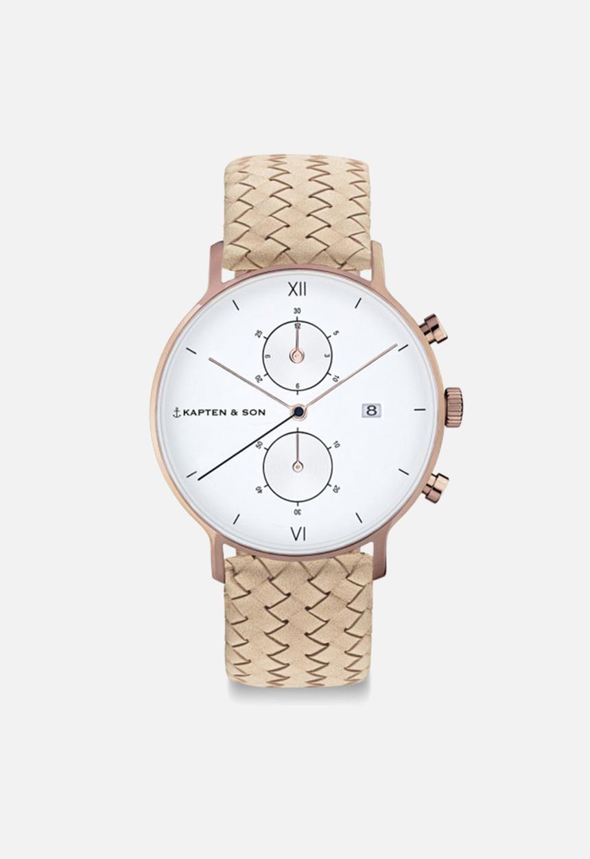 Kapten & Son - Chrono leather watch- chrono sand woven leather