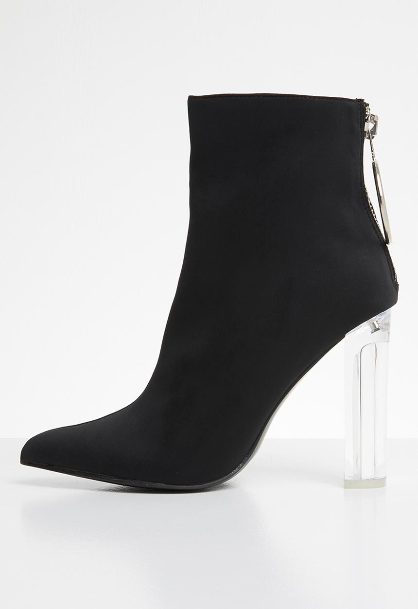 Public Desire - Fierce block perspex heel ankle boot - black