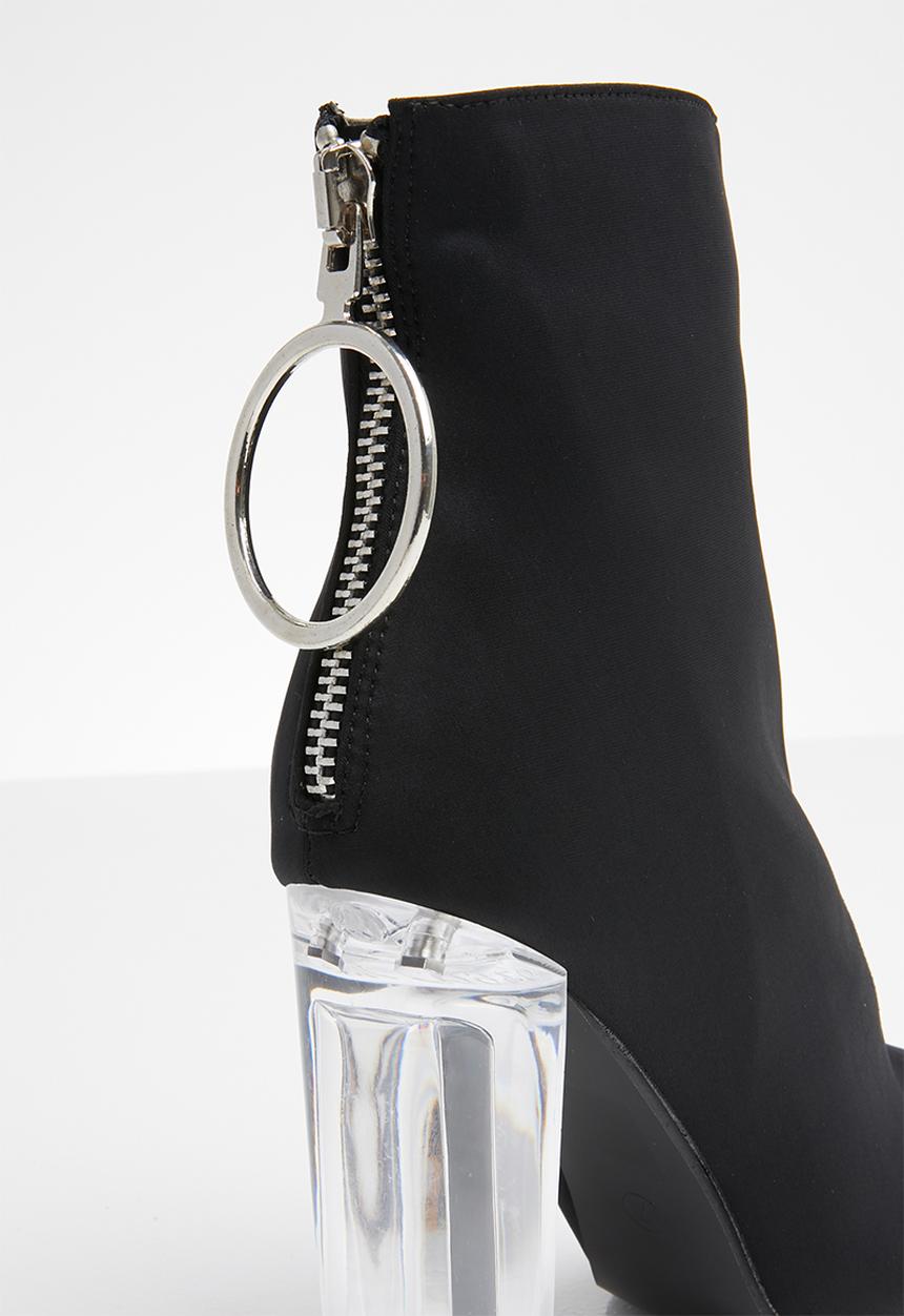 Public Desire - Fierce block perspex heel ankle boot - black