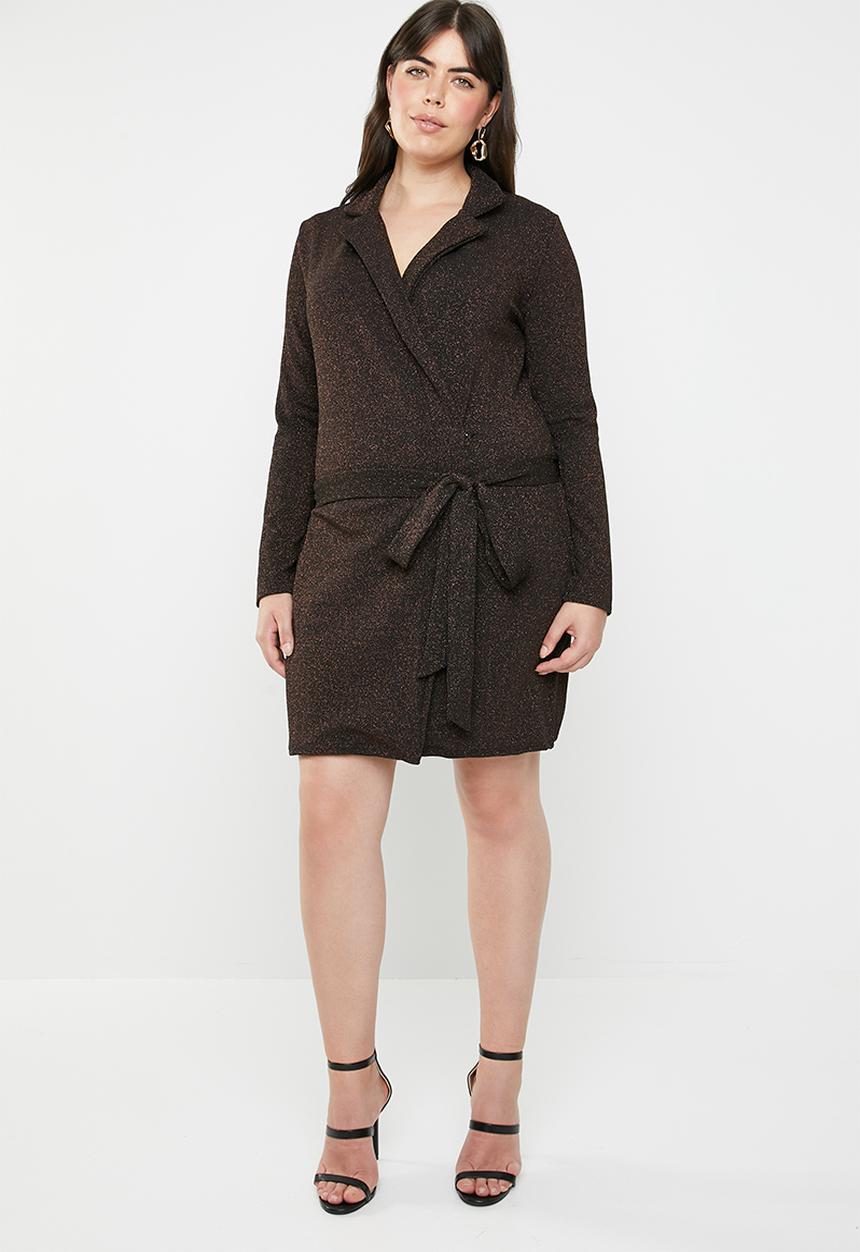 Missguided - Curve sparkle blazer dress - brown