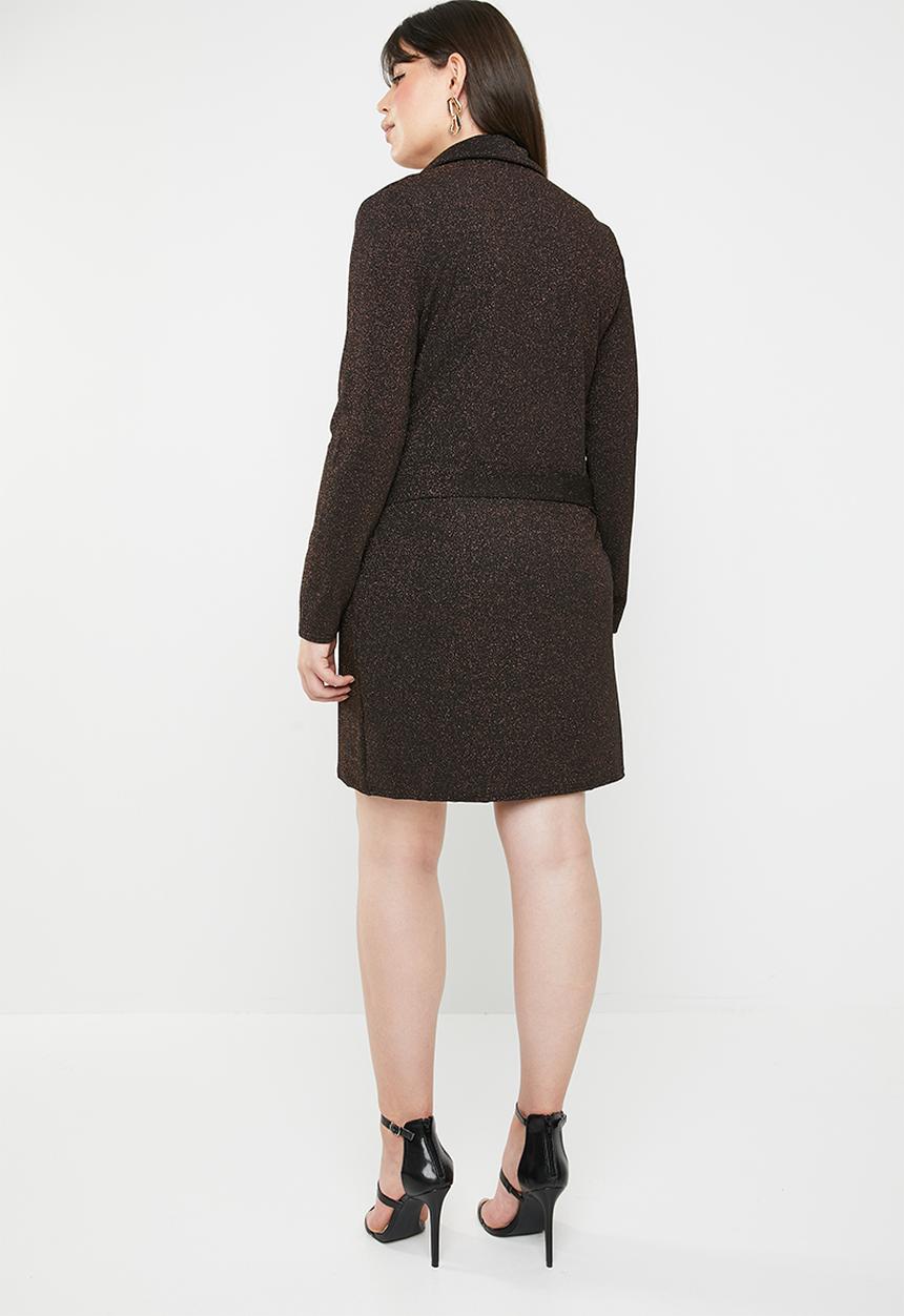 Missguided - Curve sparkle blazer dress - brown