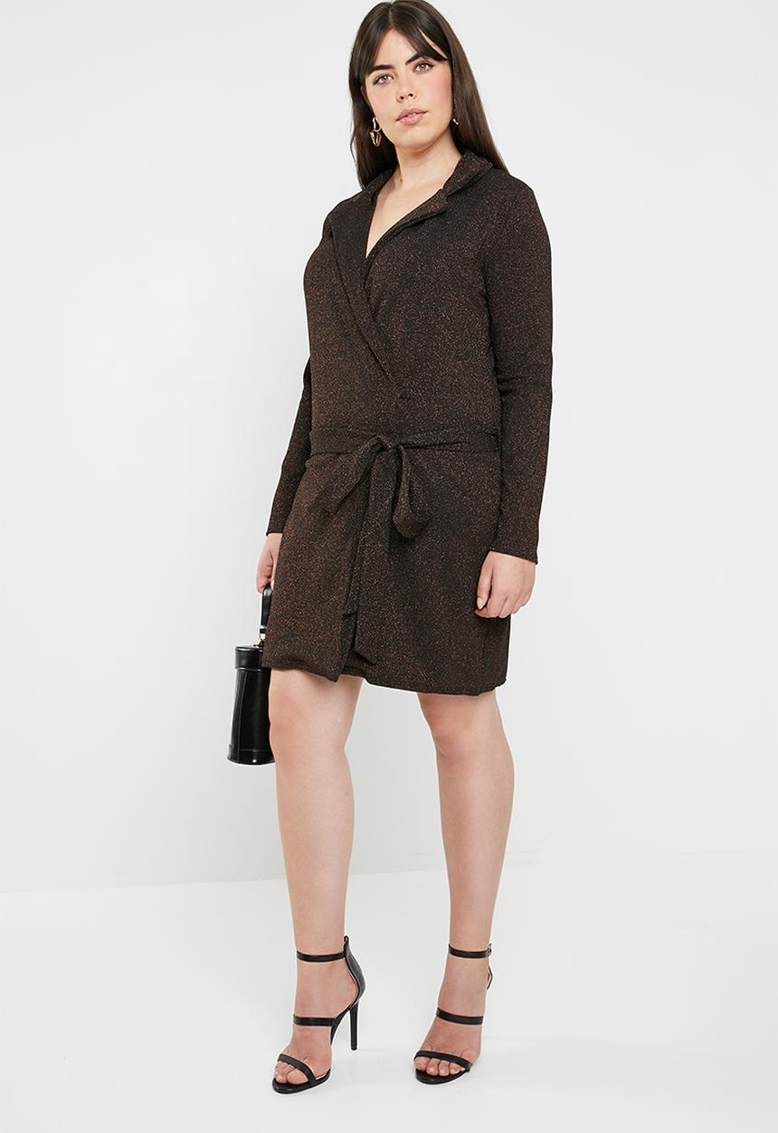 Missguided - Curve sparkle blazer dress - brown