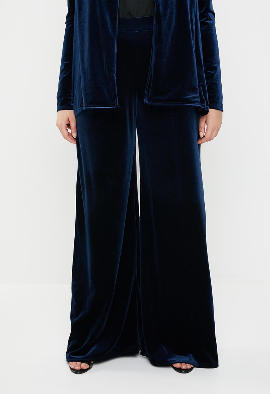 Missguided - Curve velvet wide leg trousers - navy 