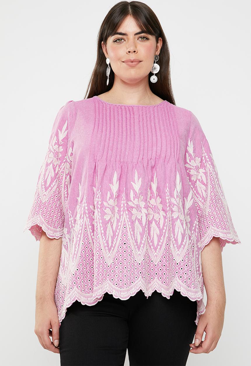 STYLE REPUBLIC PLUS - Anglaise detail blouse - pink