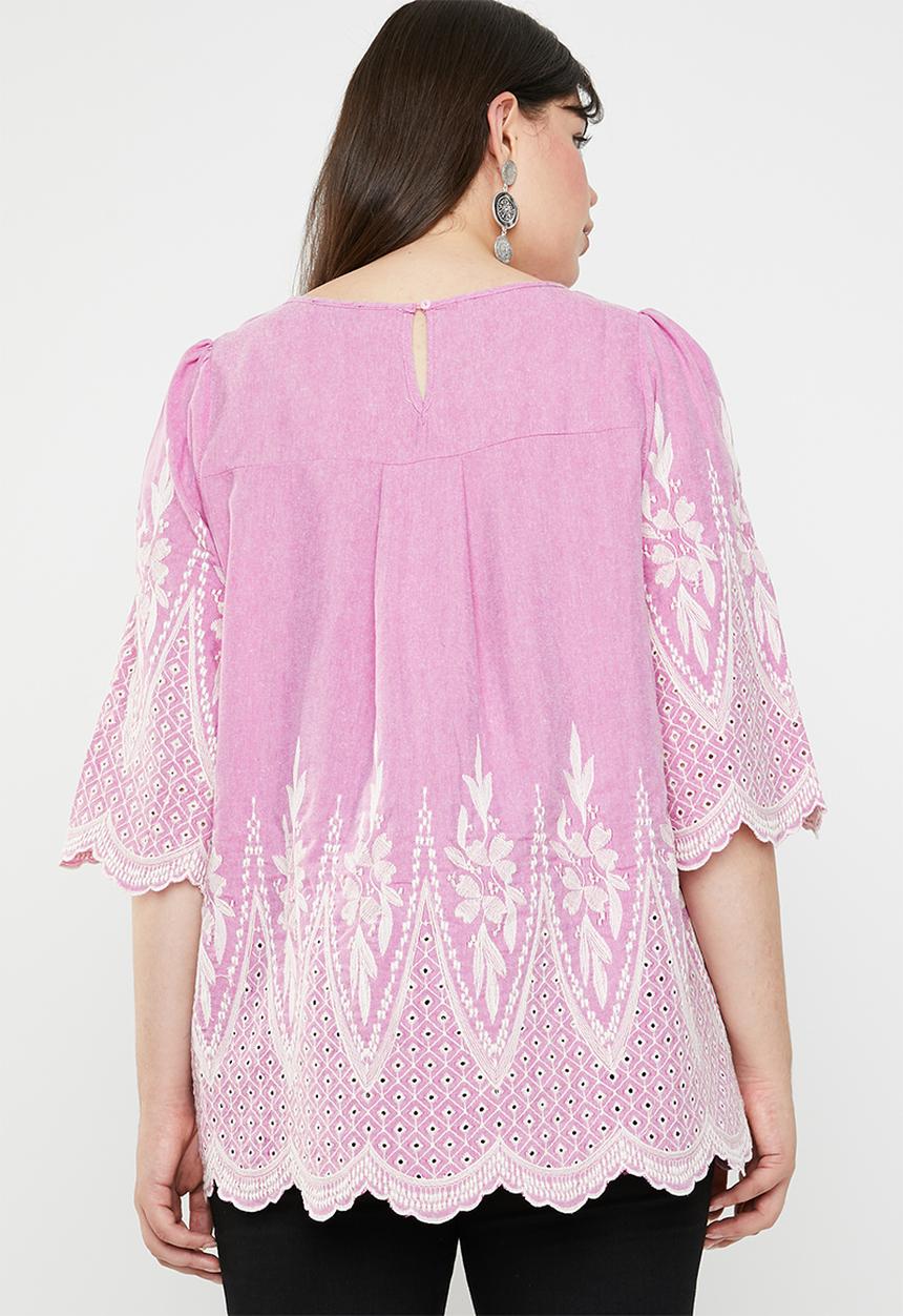 STYLE REPUBLIC PLUS - Anglaise detail blouse - pink