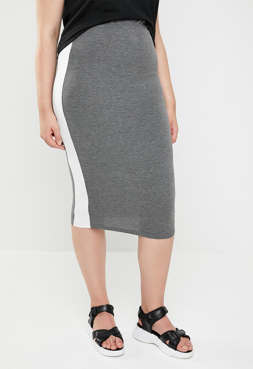 STYLE REPUBLIC PLUS - Racing stripe figure hugging skirt - grey