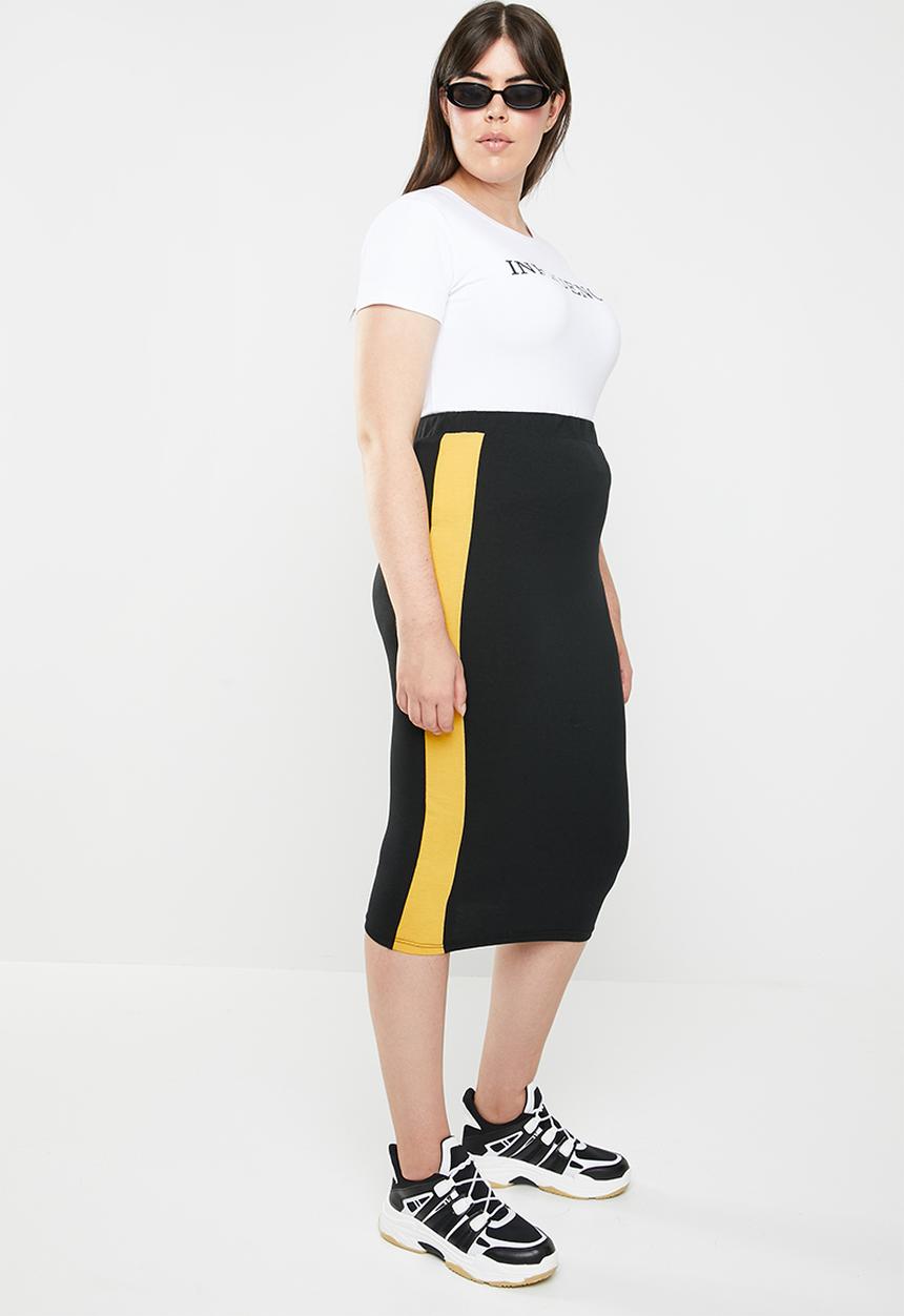 STYLE REPUBLIC PLUS - Racing stripe figure hugging skirt - black