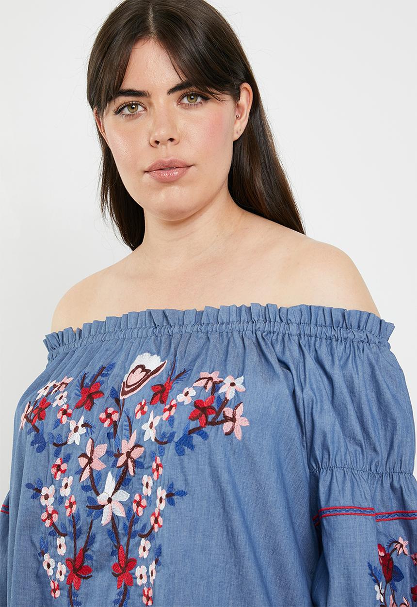 STYLE REPUBLIC PLUS - Paper-bag bardot dress - blue
