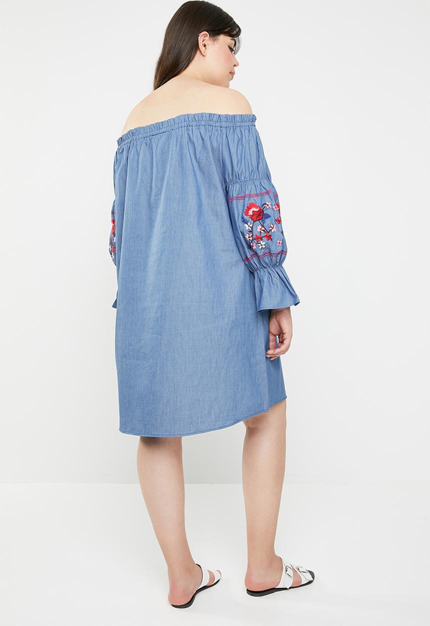 STYLE REPUBLIC PLUS - Paper-bag bardot dress - blue