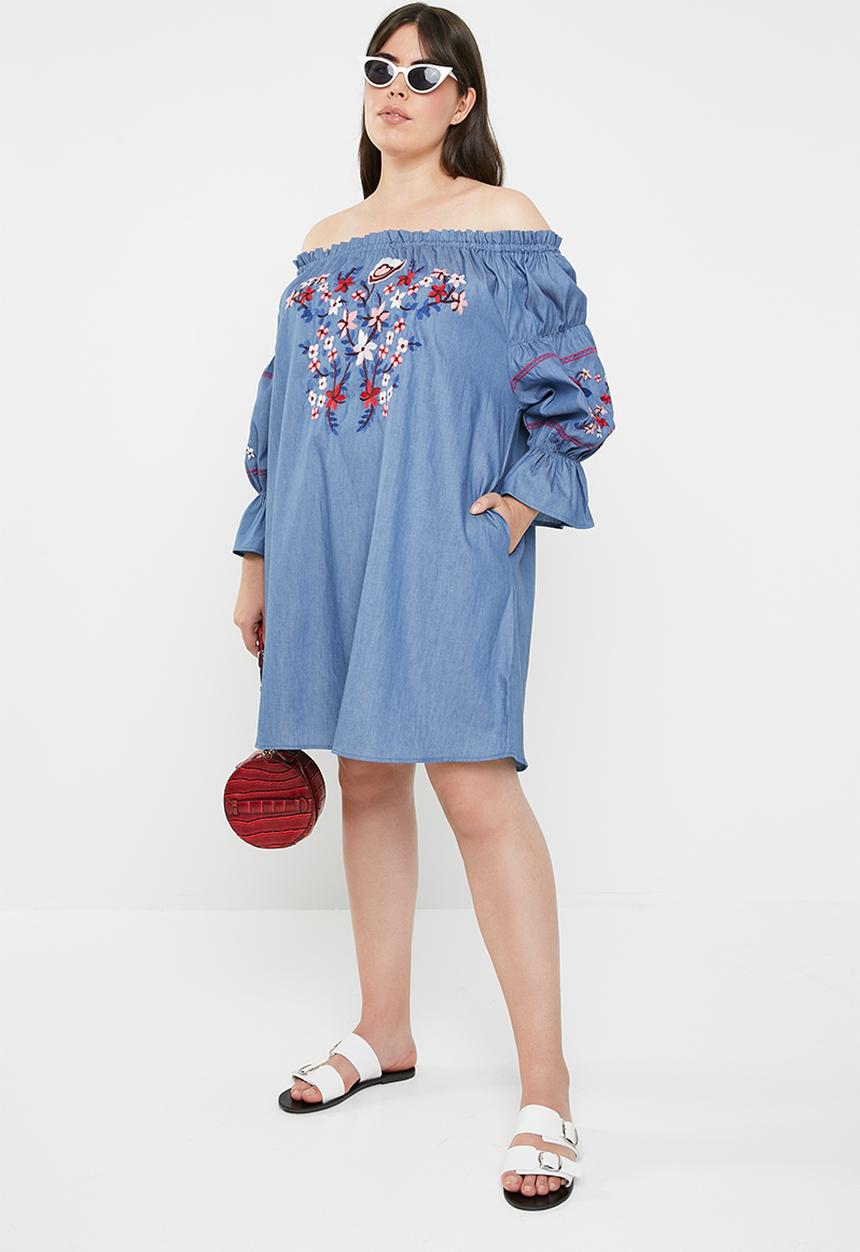 STYLE REPUBLIC PLUS - Paper-bag bardot dress - blue