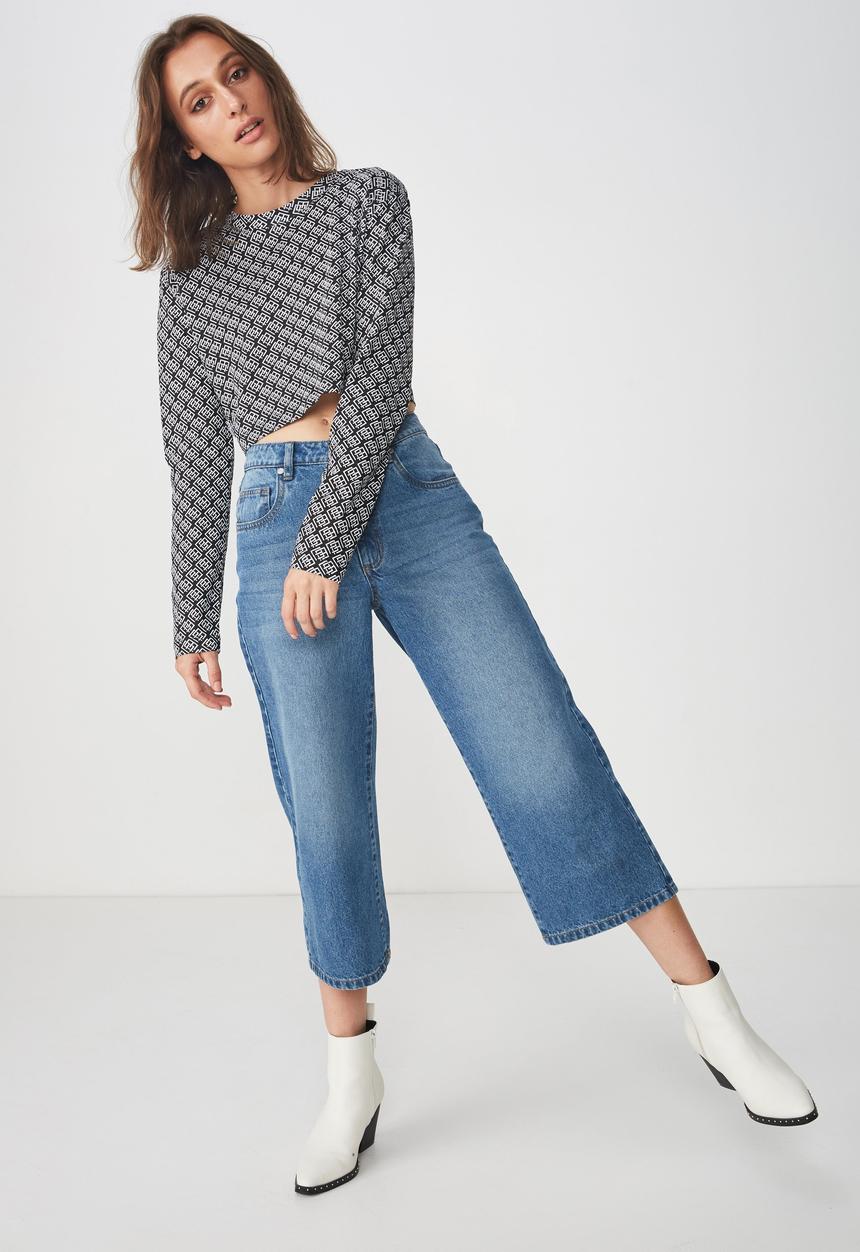 Cotton On - Tbar high graphic cropped tee - black