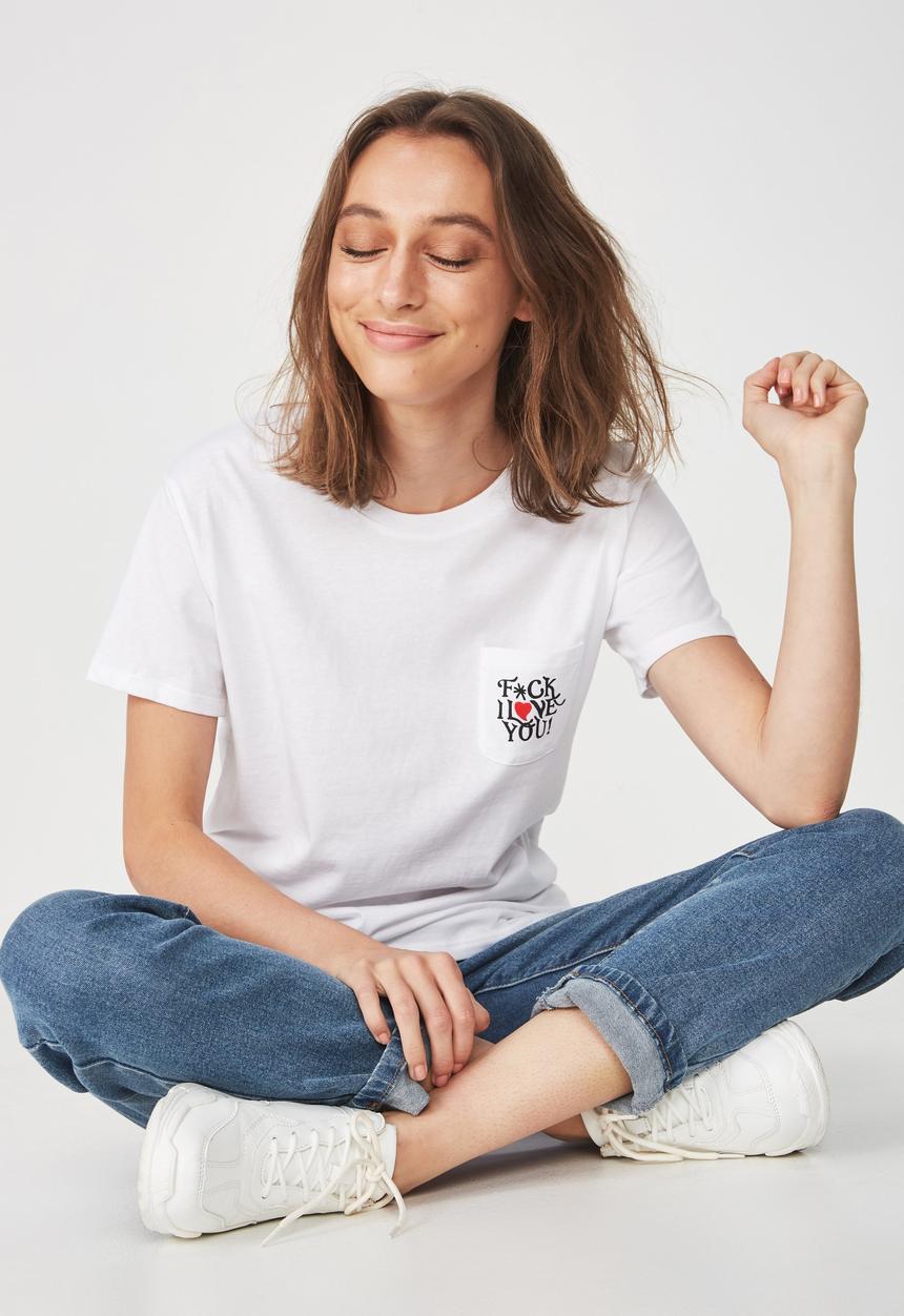 Cotton On - Tbar fox I love you graphic tee - white