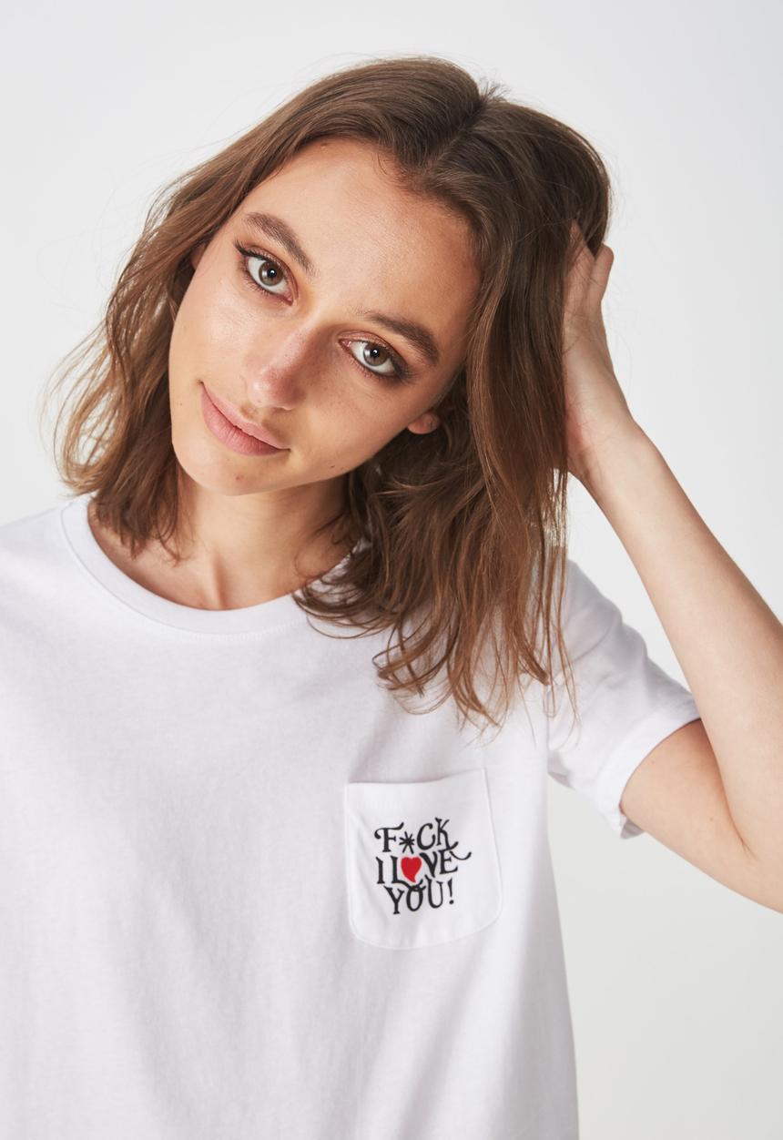 Cotton On - Tbar fox I love you graphic tee - white