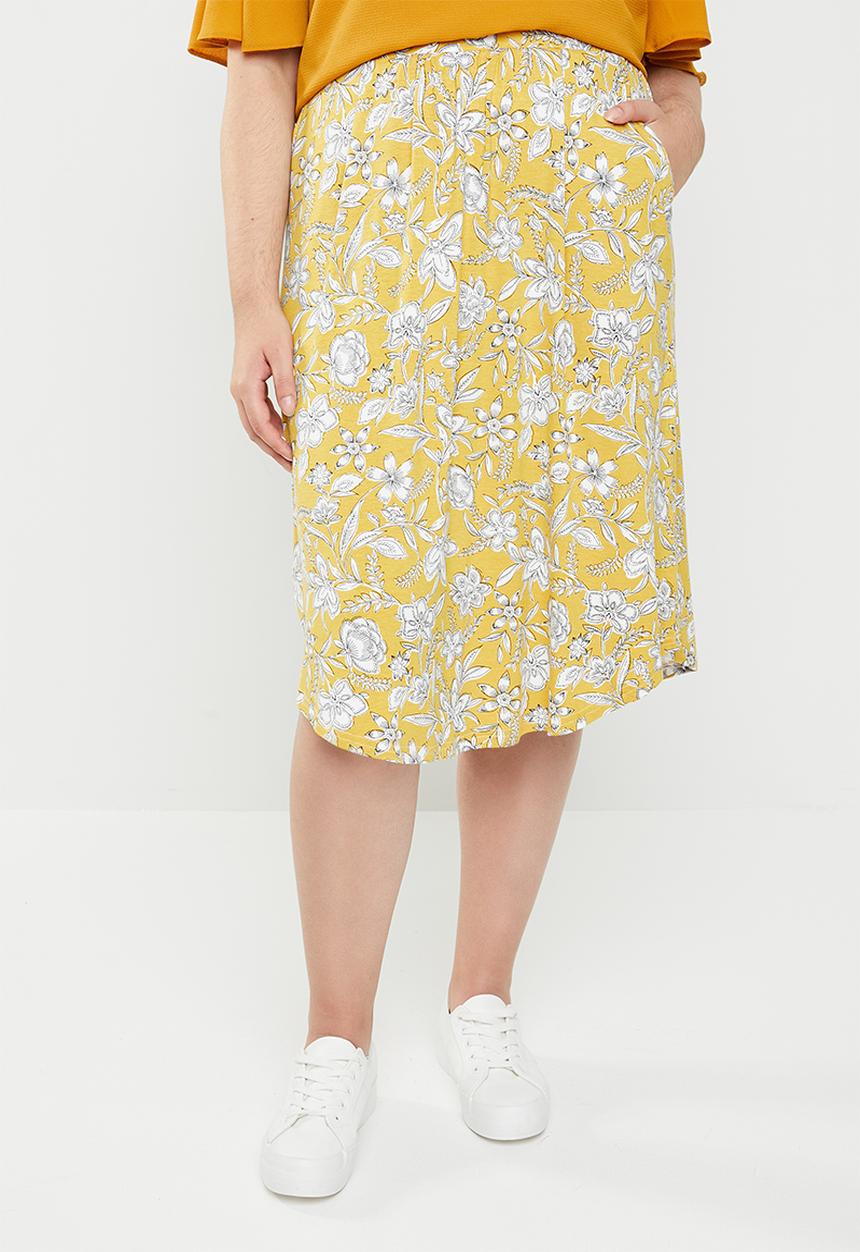 edit Plus - Pleat detail midi skirt - yellow & white