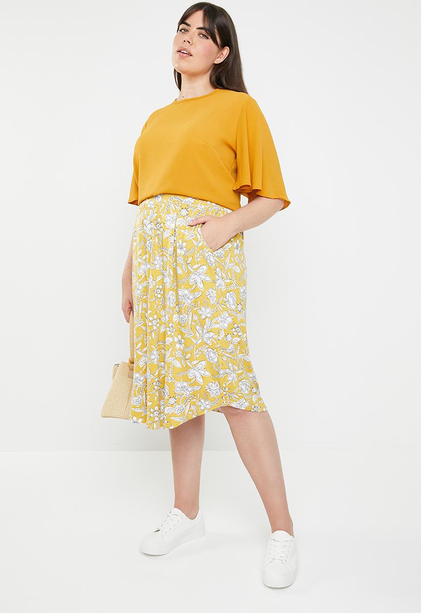 edit Plus - Pleat detail midi skirt - yellow & white