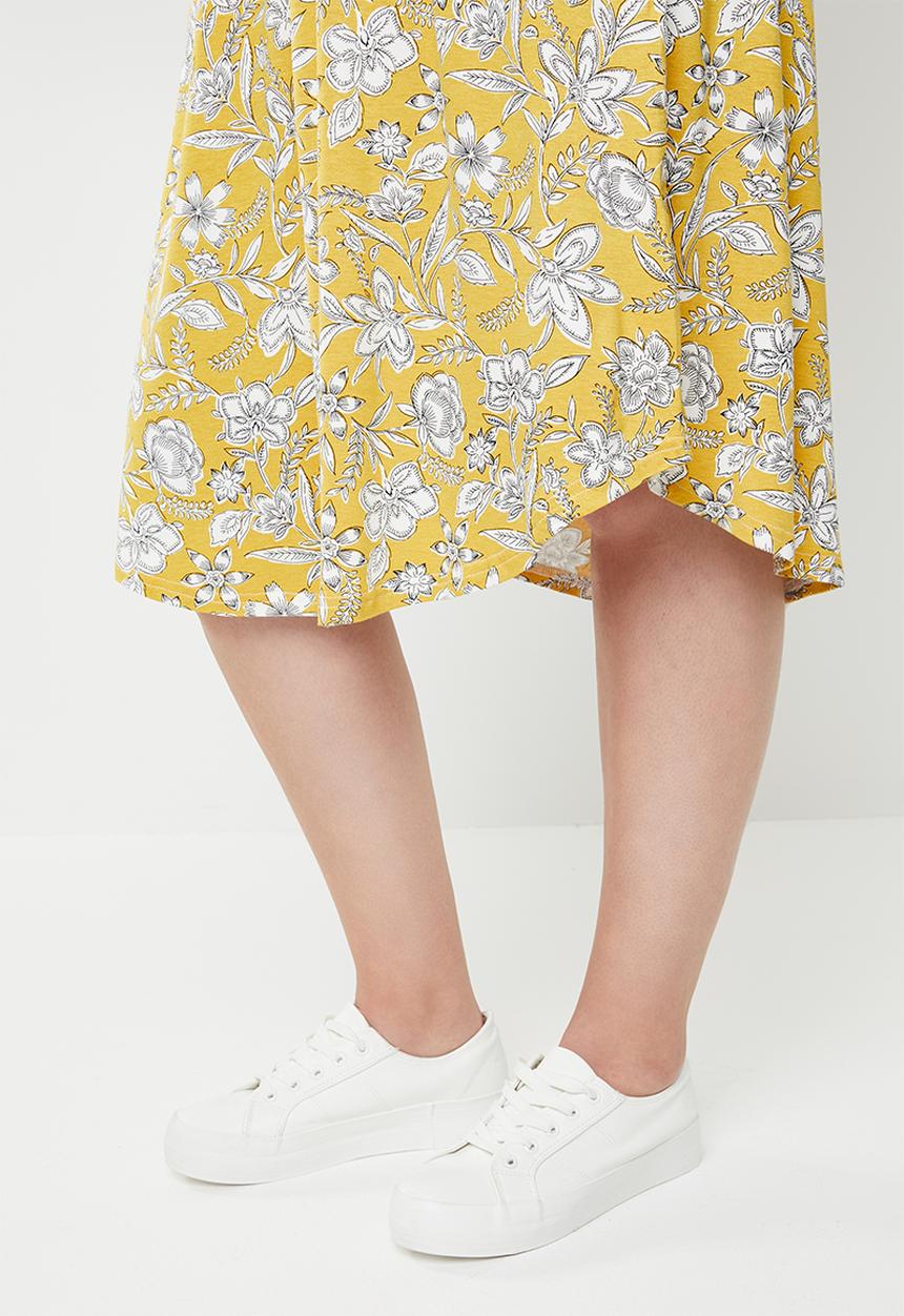 edit Plus - Pleat detail midi skirt - yellow & white