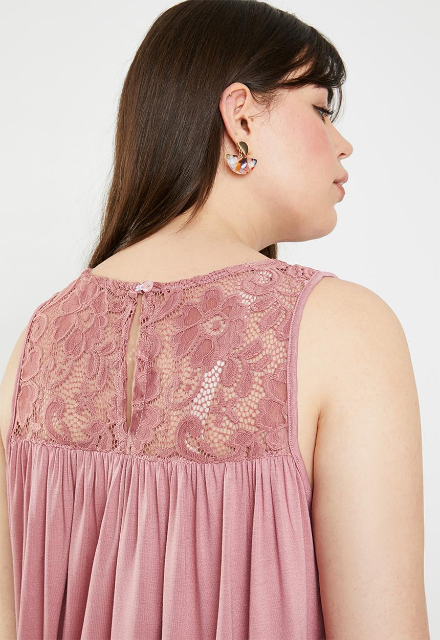 edit Plus - Lace inset tank top - pink 