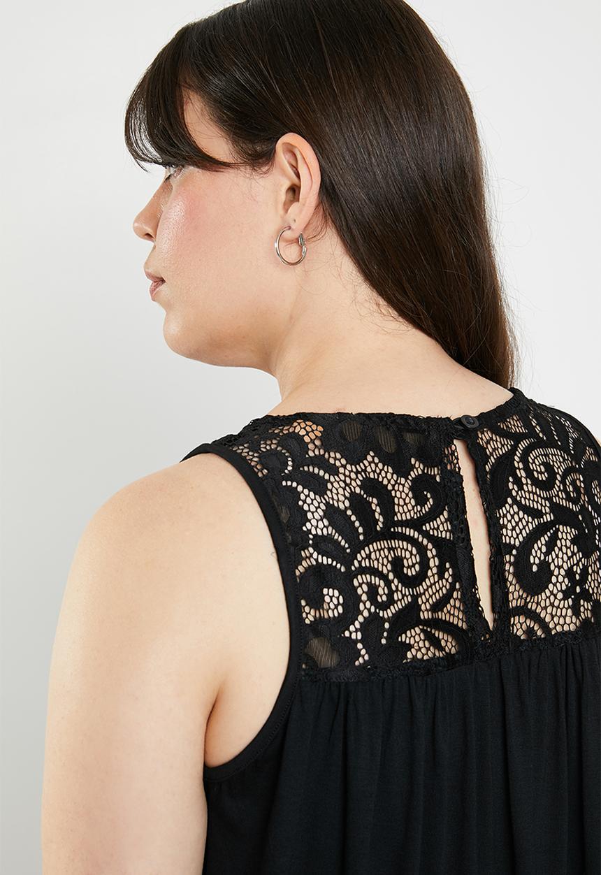 edit Plus - Lace inset tank top - black