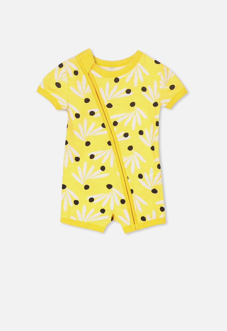 Cotton On - Mini short sleeve zip through romper - yellow