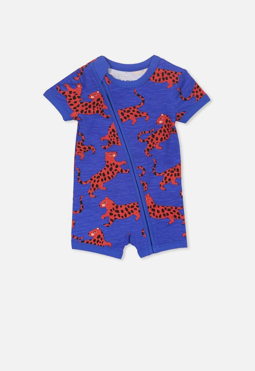 Cotton On - Mini ss zip through romper - blue & red