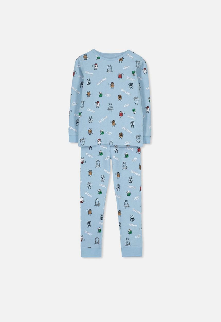 Cotton On - Jack boys long sleeve waffle pyjama set - blue 