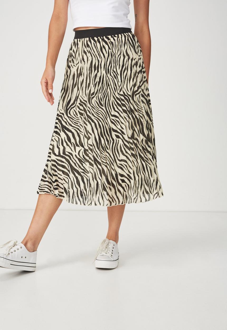 Cotton On - Woven Daria pleated skirt - cream & black
