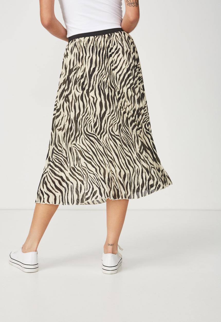Cotton On - Woven Daria pleated skirt - cream & black