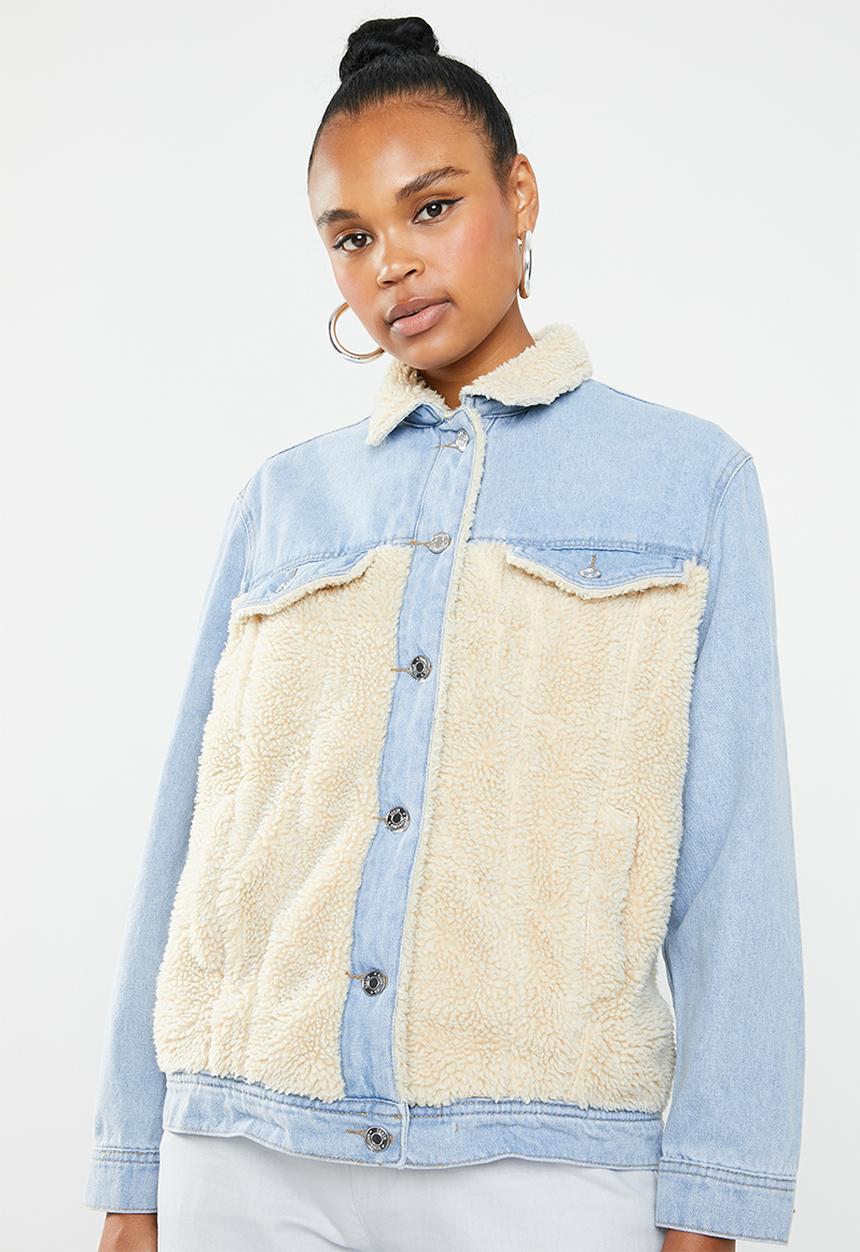 Missguided - Oversized borg body denim jacket - blue