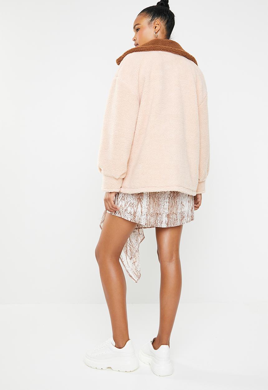 Missguided - Borg aviator jacket with contrast collar - beige