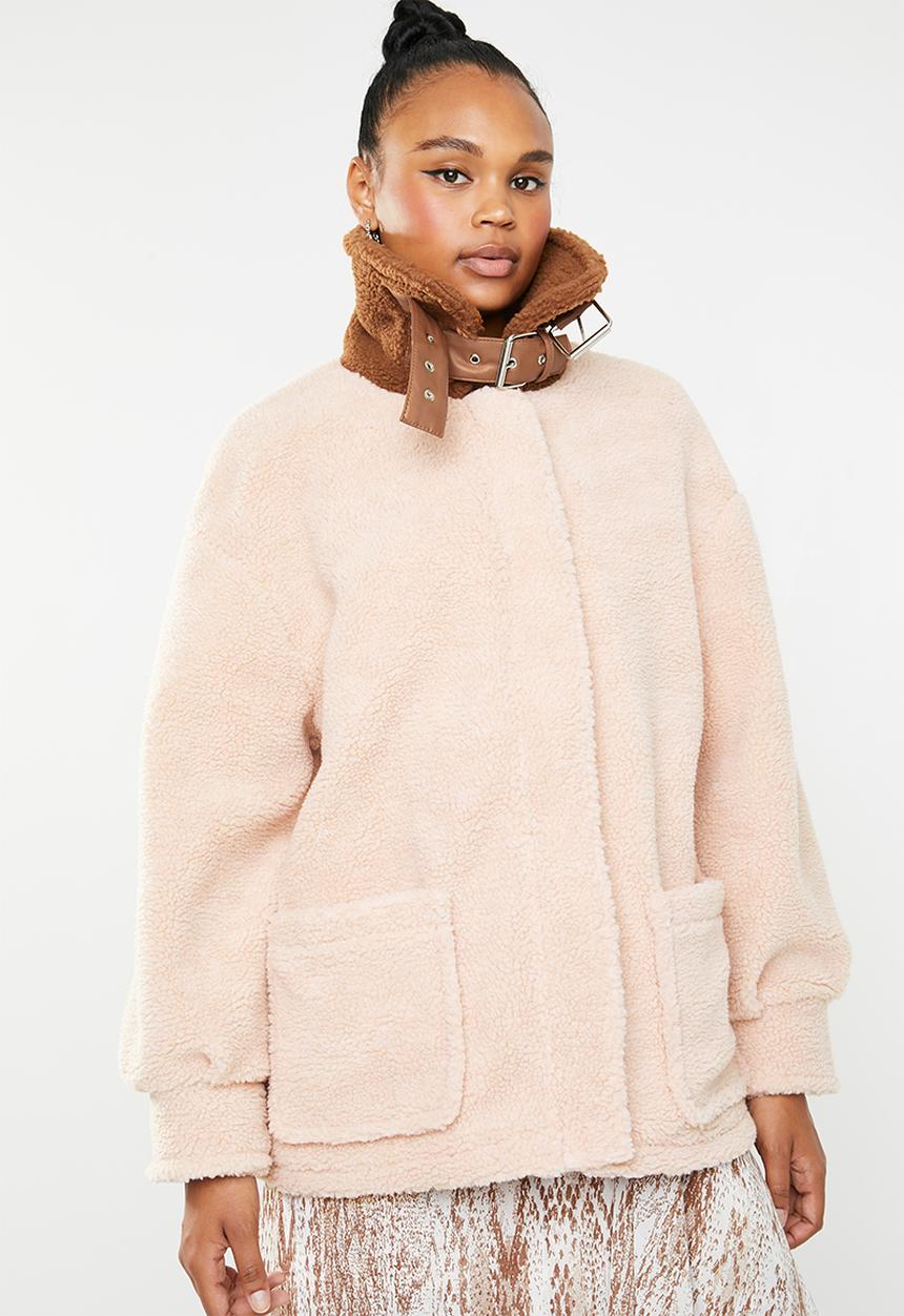 Missguided - Borg aviator jacket with contrast collar - beige
