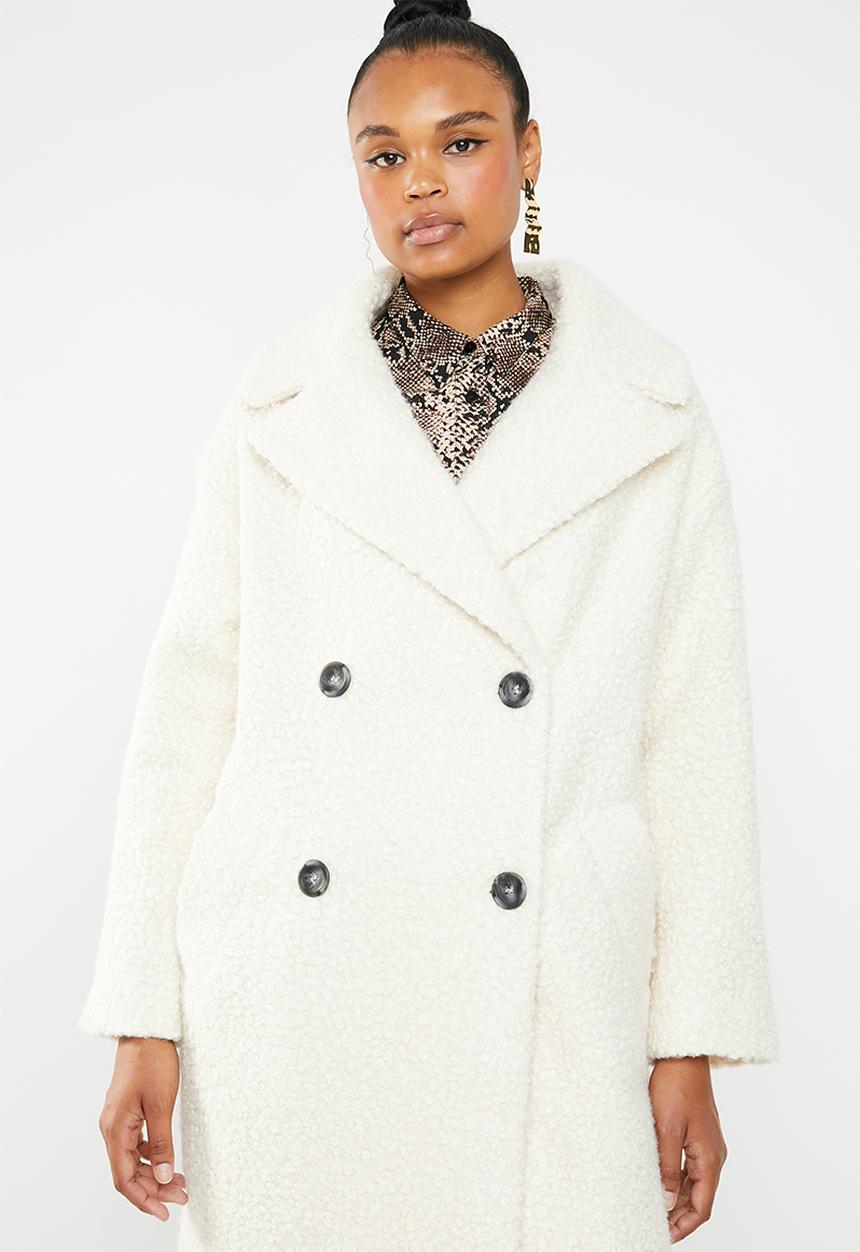 Missguided - Oversized boucle coat - white