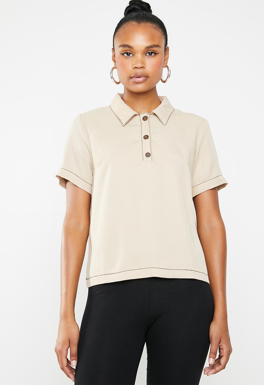 Superbalist - Woven polo tee - neutral