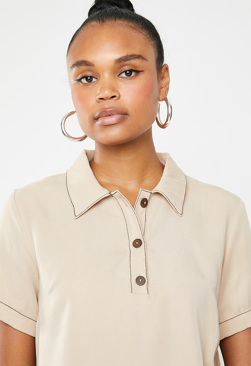 Superbalist - Woven polo tee - neutral