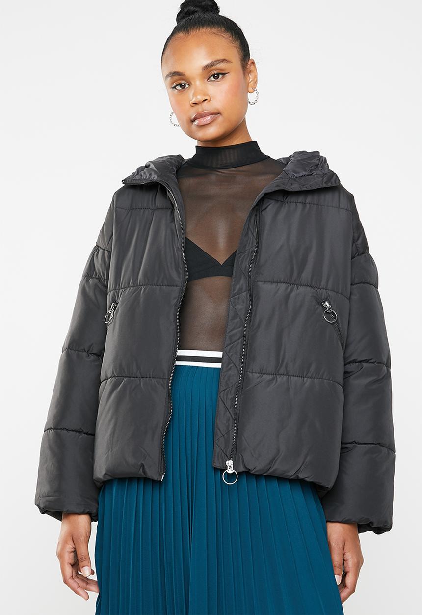 ONLY - Aya short quilted hood jacket - black
