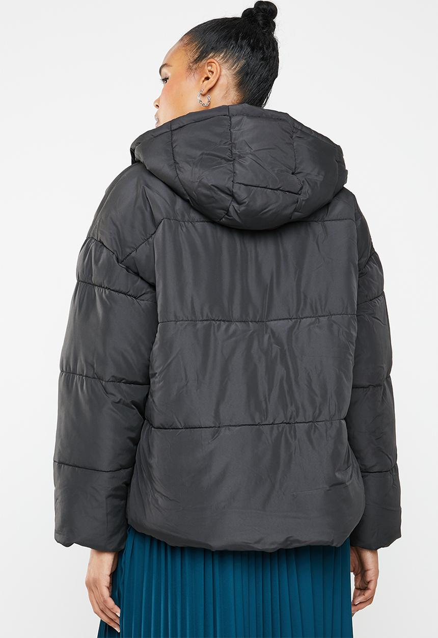 ONLY - Aya short quilted hood jacket - black