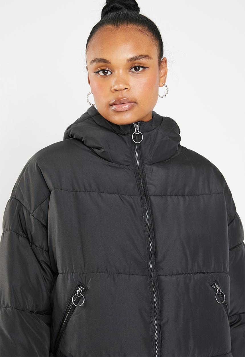 ONLY - Aya short quilted hood jacket - black