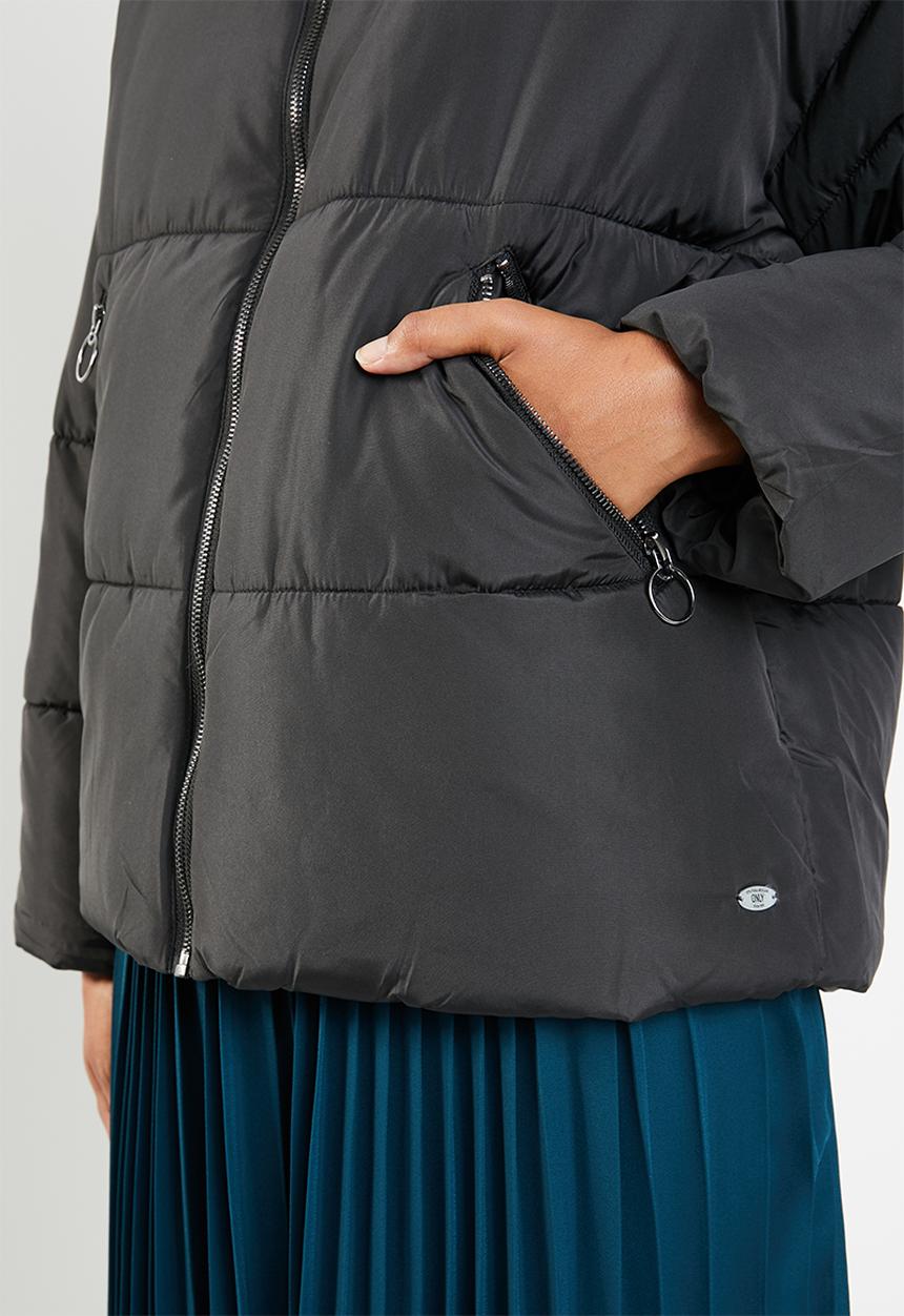 ONLY - Aya short quilted hood jacket - black