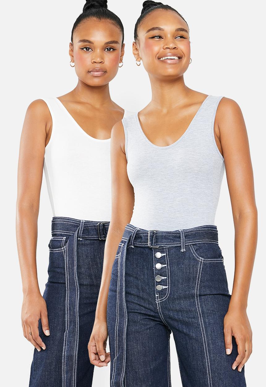 Superbalist - 2 Pack scoop neck bodysuit - grey & white 