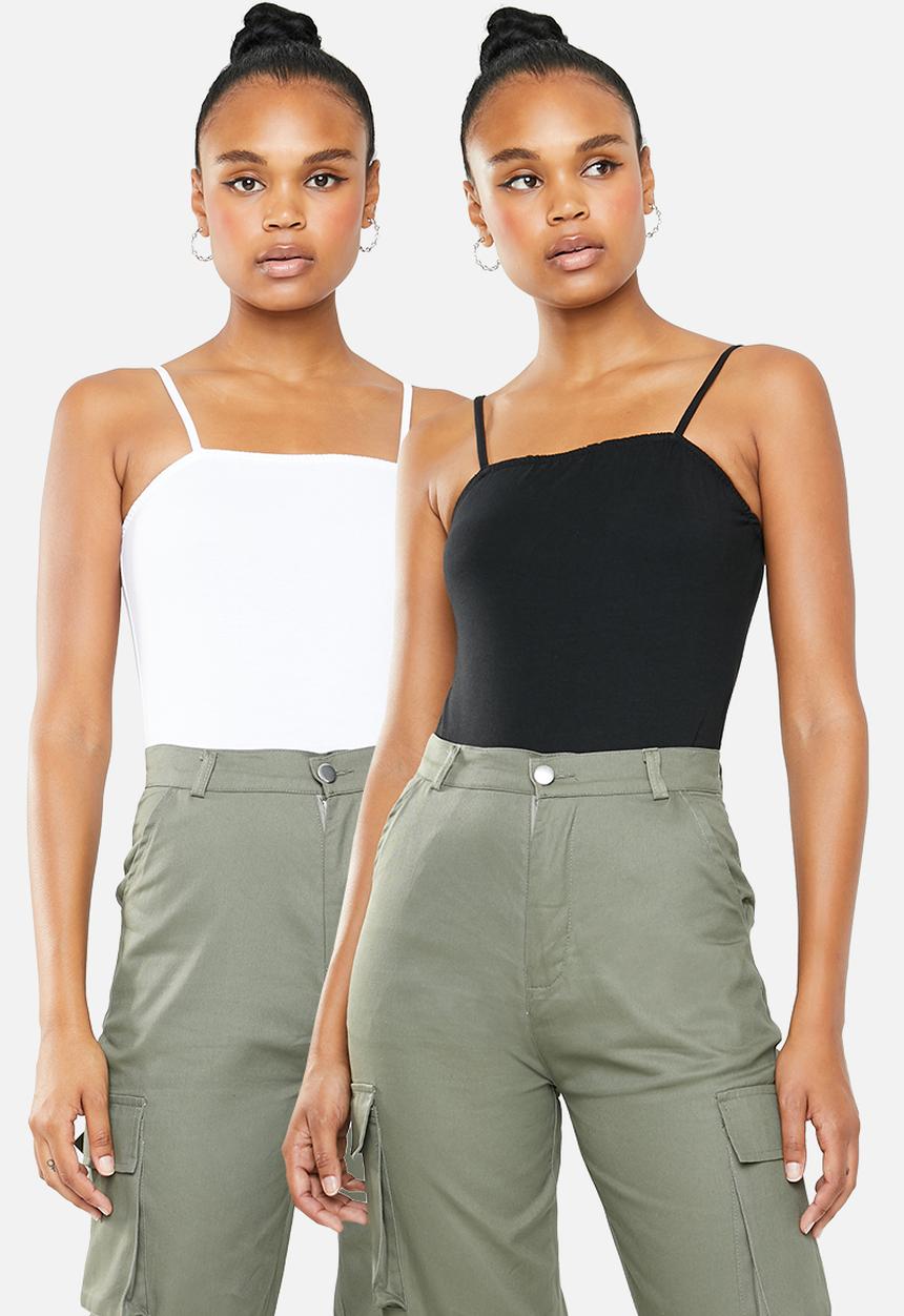 Superbalist - 2 Pack square neck cami bodysuit - white and black