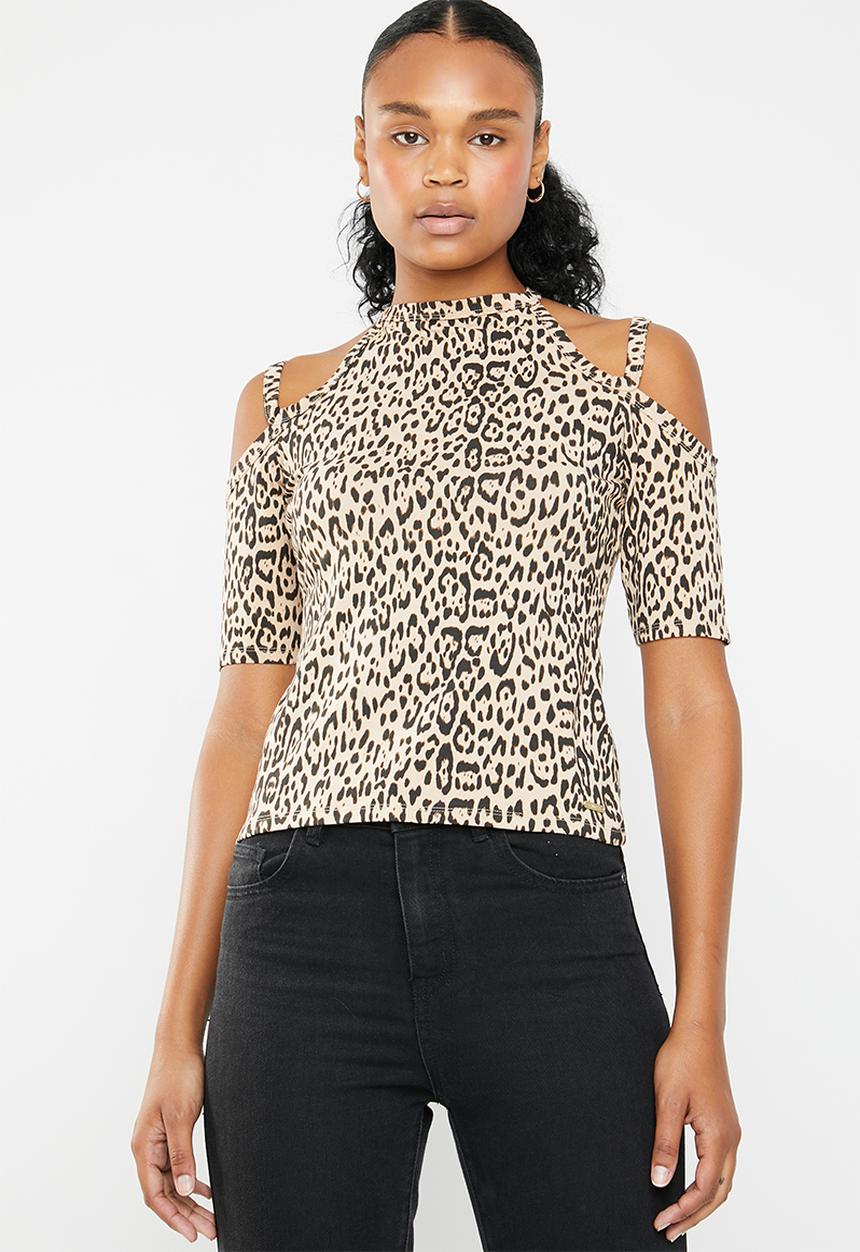 GUESS - Leopard pandie top - cream & brown