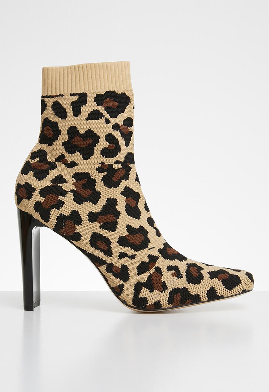 Public Desire - Pioneer stretch square toe leopard stretch ankle boot - multi