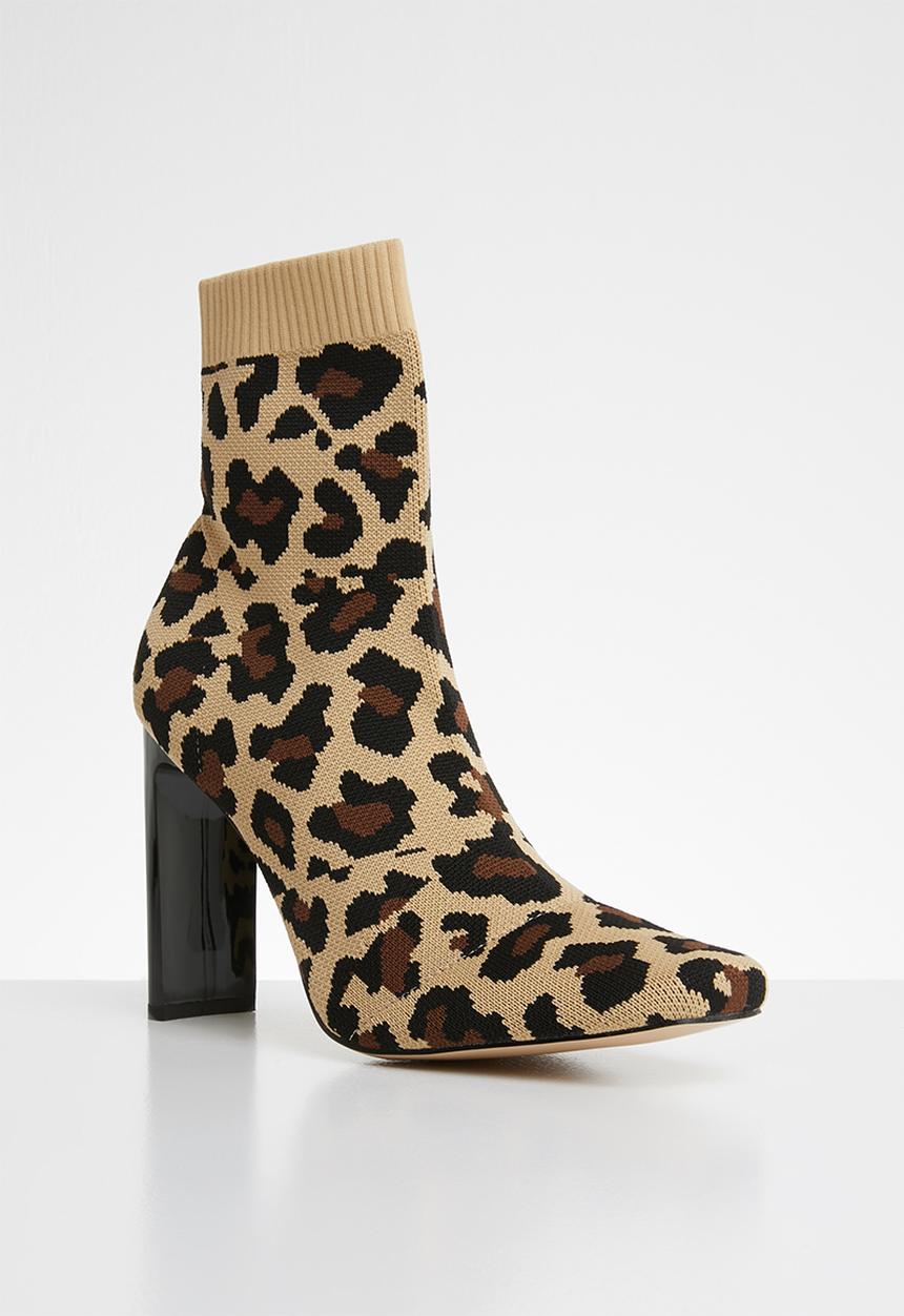 Public Desire - Pioneer stretch square toe leopard stretch ankle boot - multi