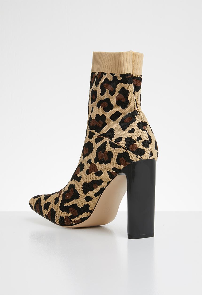 Public Desire - Pioneer stretch square toe leopard stretch ankle boot - multi