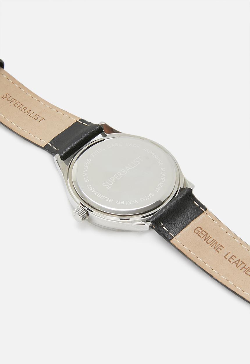 Superbalist - Trace leather strap - black & silver