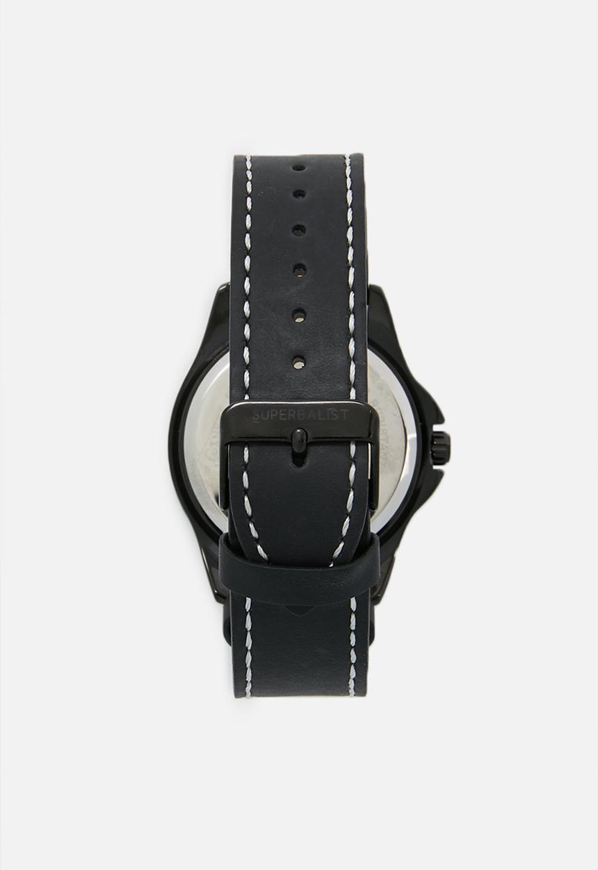 Superbalist - Connor stitch detail leather watch - black & navy