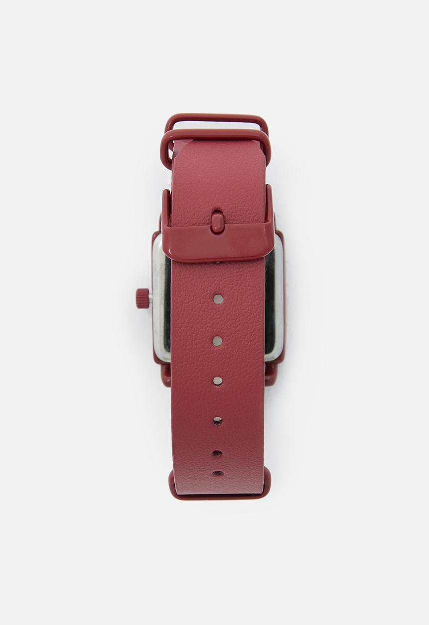 Superbalist - Square face leather watch - red